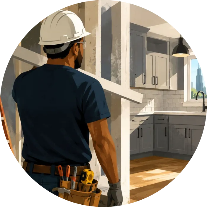 Contractor reviewing a residential kitchen renovation project